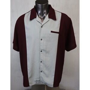 Mens Steady Classics Bowling Shirt Red Wine Gray Size 3XL Short Sleeve Button Up